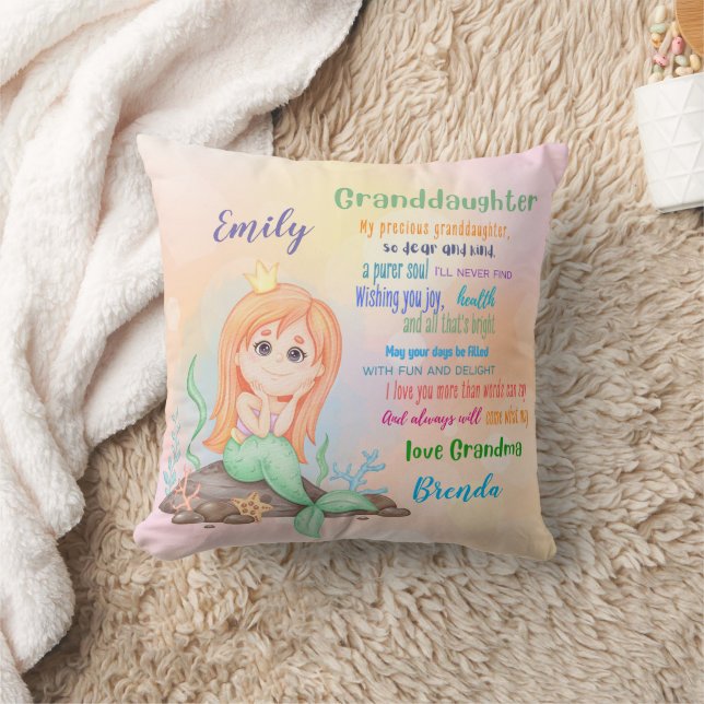 Granddaughter Mermaid Gift Custom Poem Add Name Cushion (Blanket)