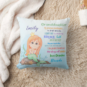 Granddaughter Mermaid Gift Custom Poem Add Name Cushion