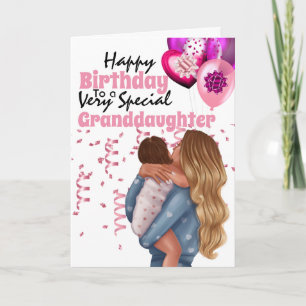 Granddaughter mother child illustration balloons card