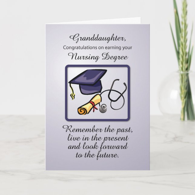 Granddaughter Nursing Degree Graduation Blue Grey Card (Front)