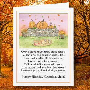 Granddaughter October Birthday with Pumpkin Picnic Card