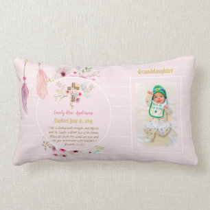 Granddaughter PHOTO Baptism Christening Pink Lumbar Cushion