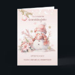 Granddaughter Pink Christmas Snow Girl  Holiday Card<br><div class="desc">Christmas card with pink little snow girl and poinsettia.</div>