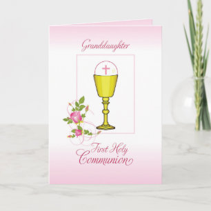 Granddaughter Pink First Holy Communion, Chalice Card
