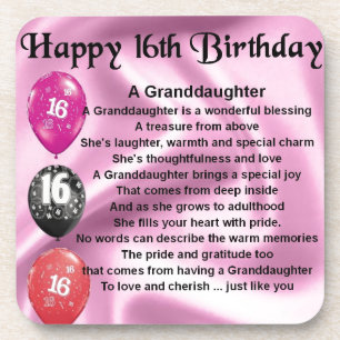 Granddaughter Poem 16th Birthday Coaster