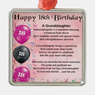 Granddaughter Poem - 18th Birthday Metal Tree Decoration