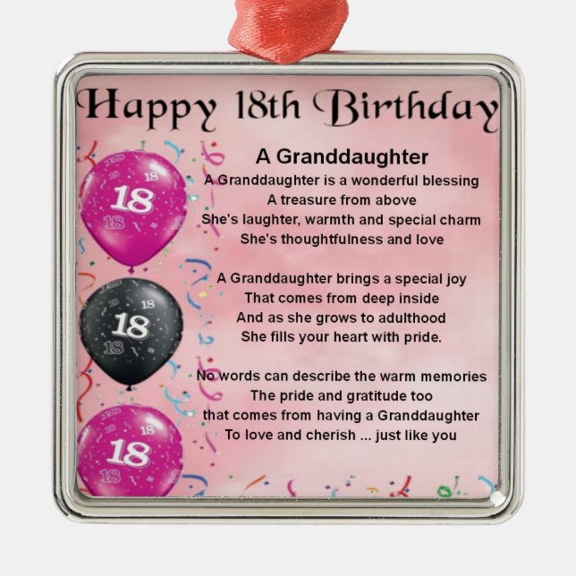 Granddaughter Poem - 18th Birthday Metal Tree Decoration (Front)