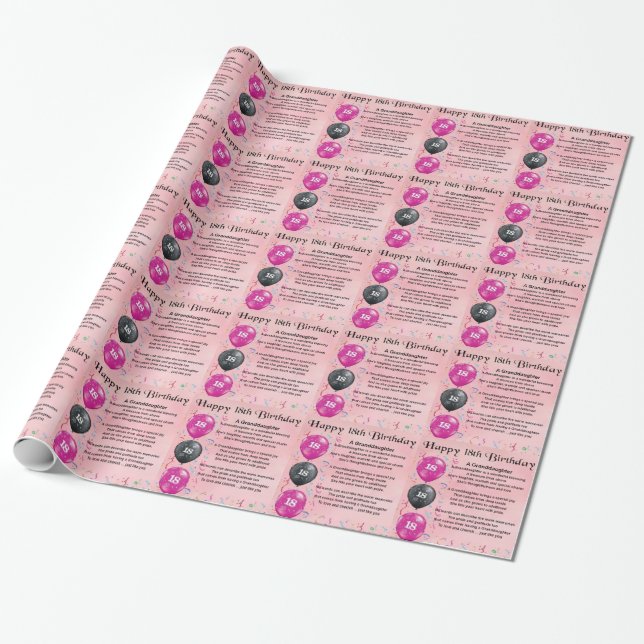 Granddaughter Poem - 18th Birthday Wrapping Paper (Unrolled)
