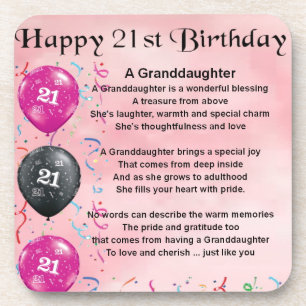 Granddaughter Poem - 21st Birthday Coaster