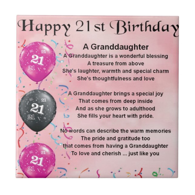 Granddaughter Poem - 21st Birthday Tile (Front)