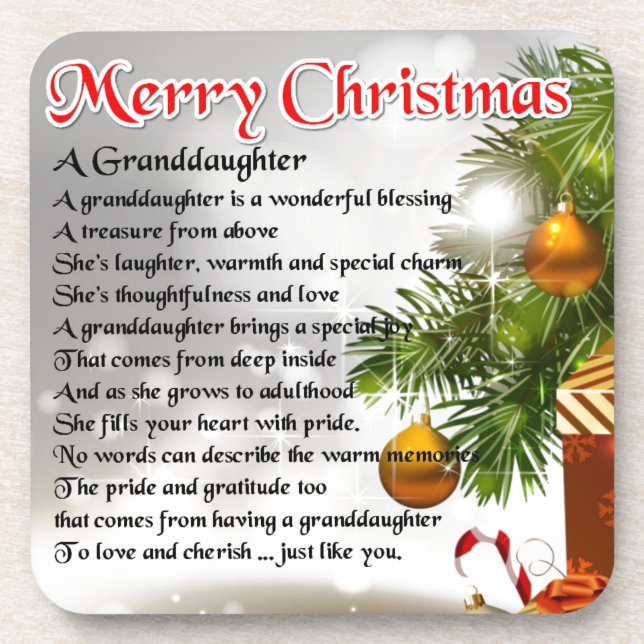 Granddaughter Poem - Christmas Design Coaster (Front)