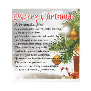 Granddaughter Poem - Christmas Design Notepad