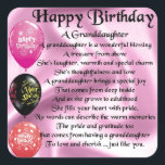 Granddaughter Poem - Happy Birthday Design Square Sticker<br><div class="desc">A great gift for a special granddaughter on her birthday</div>