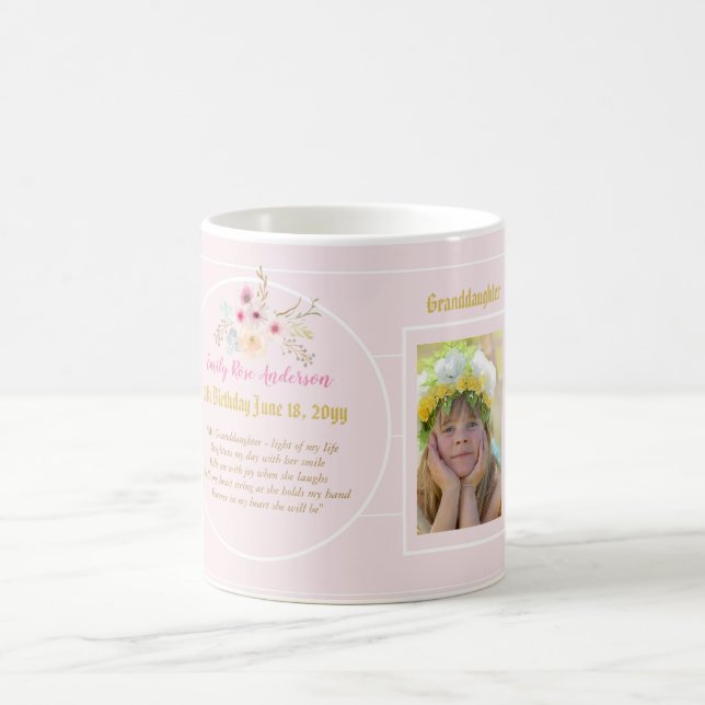 Granddaughter POEM PHOTO Pink Flowers Birthday Coffee Mug (Center)