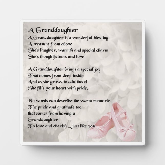 Granddaughter Poem Plaque - Ballet Shoes  Design (Front)