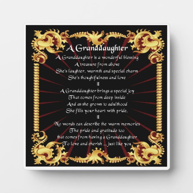 Granddaughter Poem Plaque - Black  Design (Front)