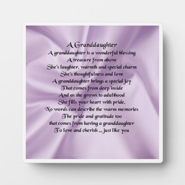 Granddaughter Poem Plaque - Lilac Silk  Design (Front)