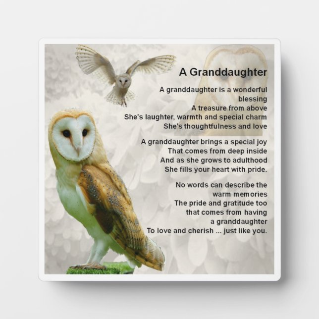 Granddaughter Poem Plaque - Owl  Design (Front)