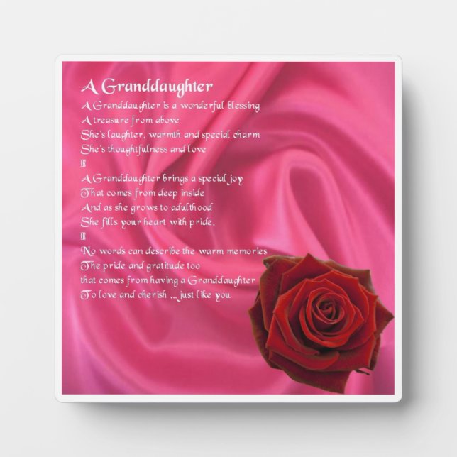 Granddaughter Poem Plaque - Pink Silk & Rose (Front)