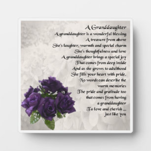 Granddaughter Poem Plaque  -  Purple  Roses Design
