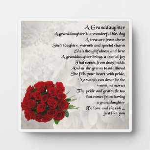 Granddaughter Poem Plaque  -  Red  Roses Design