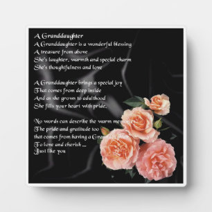 Granddaughter Poem Plaque - Roses on Black Silk
