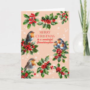 Granddaughter Robins and Holly Christmas Holiday Card