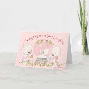 Granddaughter Snow Globe Pink Floral Cute Holiday Card