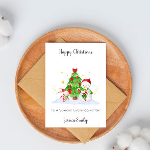 Granddaughter Snowman Rabbit Christmas Holiday Card