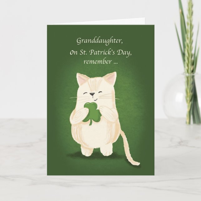 Granddaughter St. Patricks Day Cute Kitten Shamroc Card (Front)