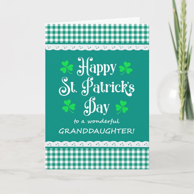Granddaughter St Patrick's Shamrocks Green Checks Card (Front)