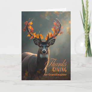 Granddaughter Thanksgiving Deer with Antler Leaves Holiday Card