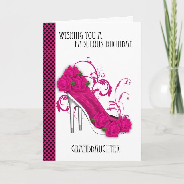 Granddaughter Trendy Shoe And Rose Birthday Greeti Card (Front)