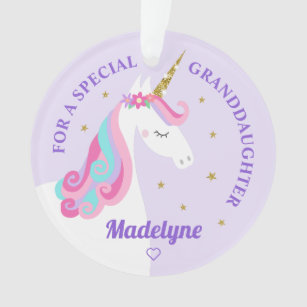 Granddaughter Unicorn Gold Glitter Stars Purple Ornament