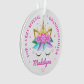 Granddaughter Unicorn Princess Girly Personalized Ornament (Front)