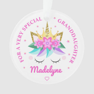 Granddaughter Unicorn Princess Girly Personalized Ornament
