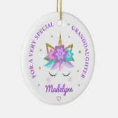 Granddaughter Unicorn Purple Flowers Personalized Ceramic Ornament (Right)