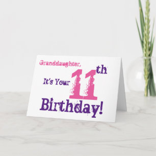 Granddaughter's 11th birthday in purple, pink. card