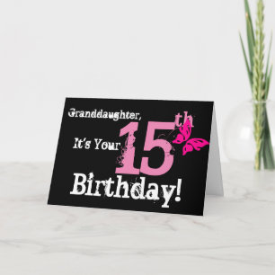 Granddaughter's 15th birthday, pink butterfly. card