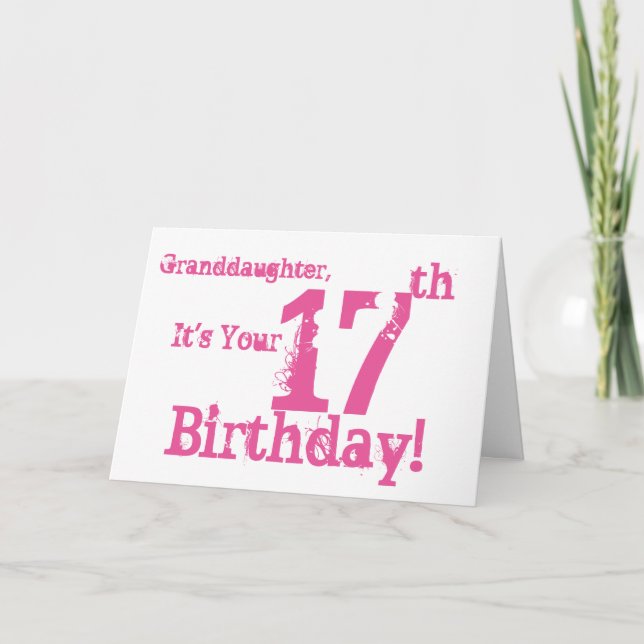 Granddaughter's 17th birthday in pink. card (Front)