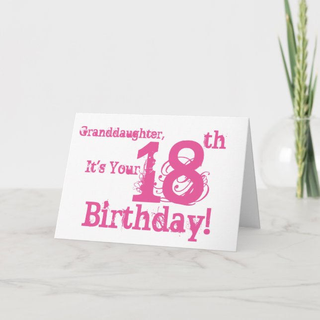 Granddaughter's 18th birthday in pink. card (Front)