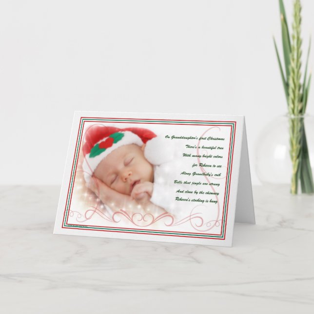 Granddaughter's 1st Christmas Baby's Name in Poem Holiday Card (Front)