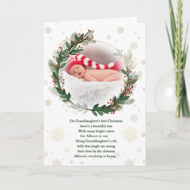 Granddaughter's 1st Christmas with Baby's Name Holiday Card (Front)
