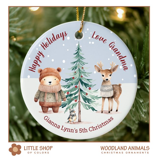 Granddaughters Christmas Woodland Animals Ceramic Ornament (Creator Uploaded)