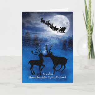 Grandddaughter and Husband Kissing Reindeer Holiday Card