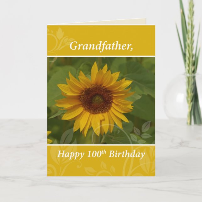 Grandfather 100th Year Sunflower Happy Birthday Card (Front)