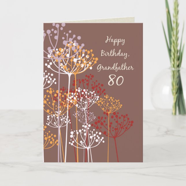 Grandfather 80th Birthday Brown Wildflowers Card (Front)