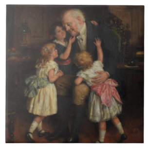 Grandfather and Granddaughters (by Joseph Clark) Ceramic Tile