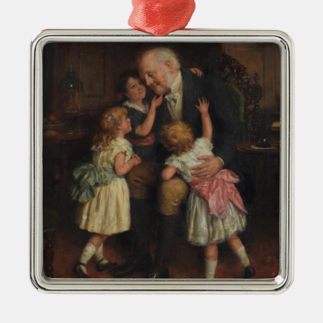 Grandfather and Granddaughters (by Joseph Clark) Metal Ornament (Front)