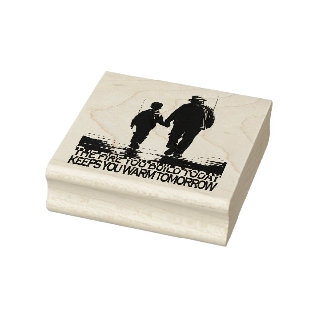 Grandfather and Grandson Headed for Fishing Rubber Stamp (Stamp)